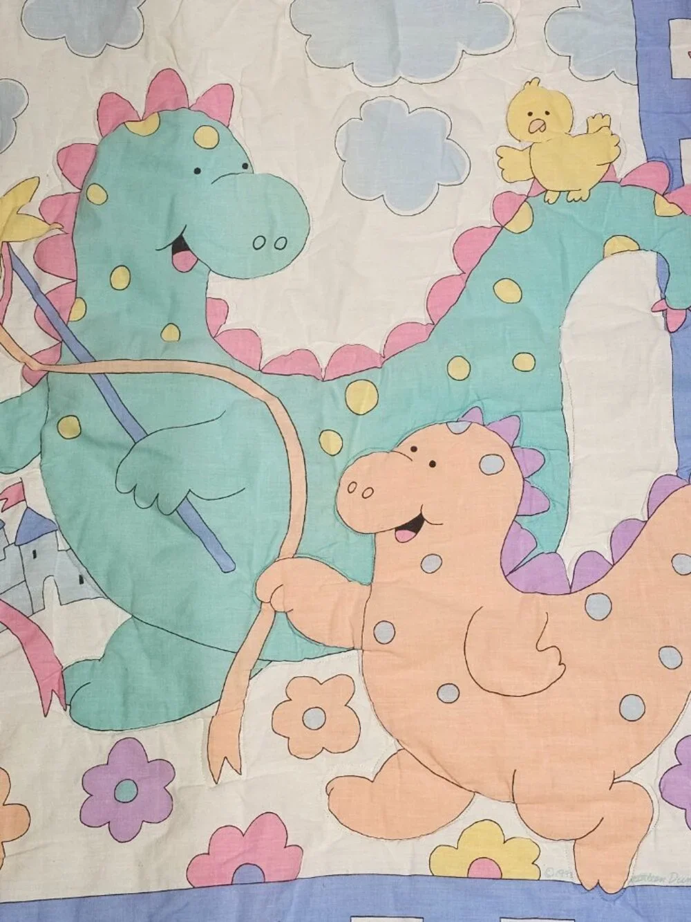 Baby Blanket Lovey Dandee Dan Dee Kathleen Dunne Dinosaur Shapes Castle Made USA